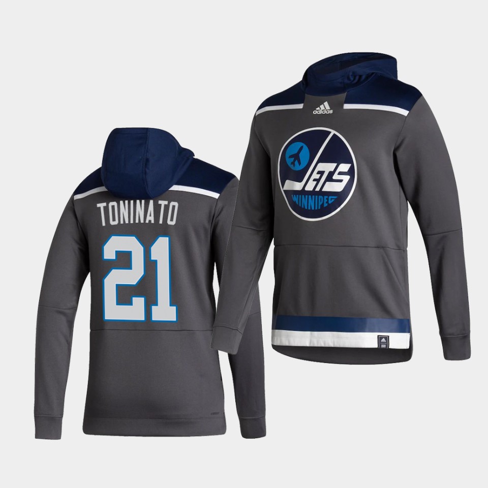 Men Winnipeg Jets #21 Toninato Grey NHL 2021 Adidas Pullover Hoodie Jersey->winnipeg jets->NHL Jersey